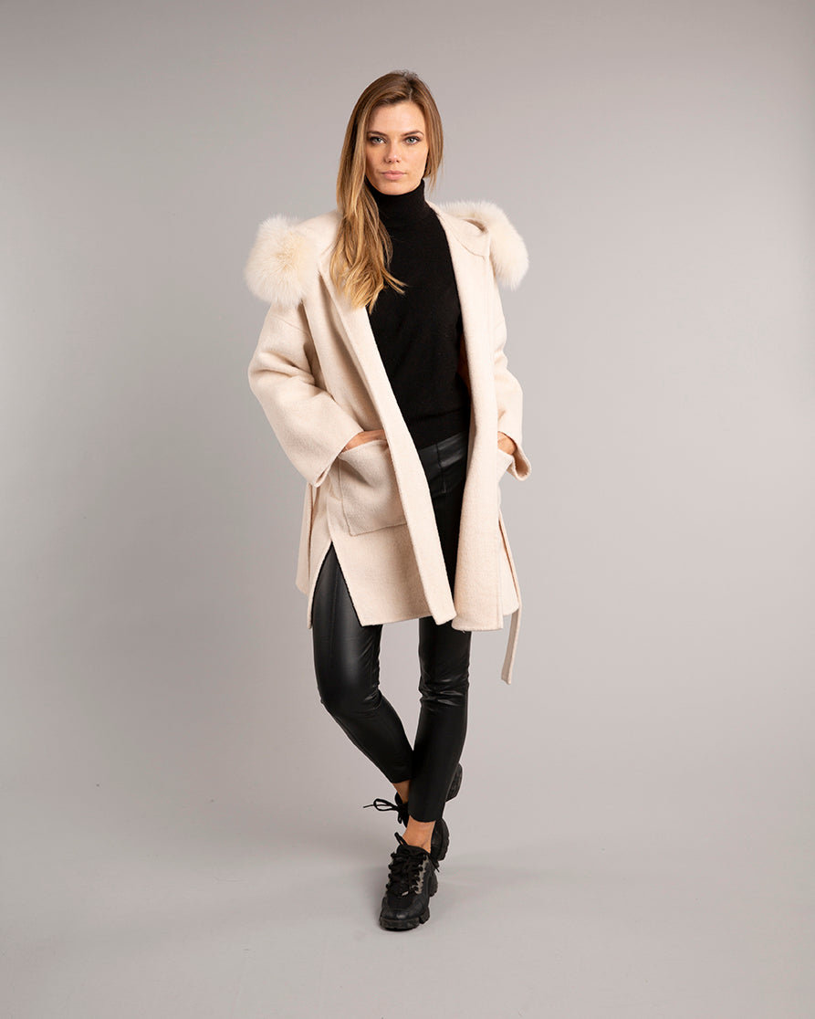 Megan Short Wrap Belt Coat Ivory
