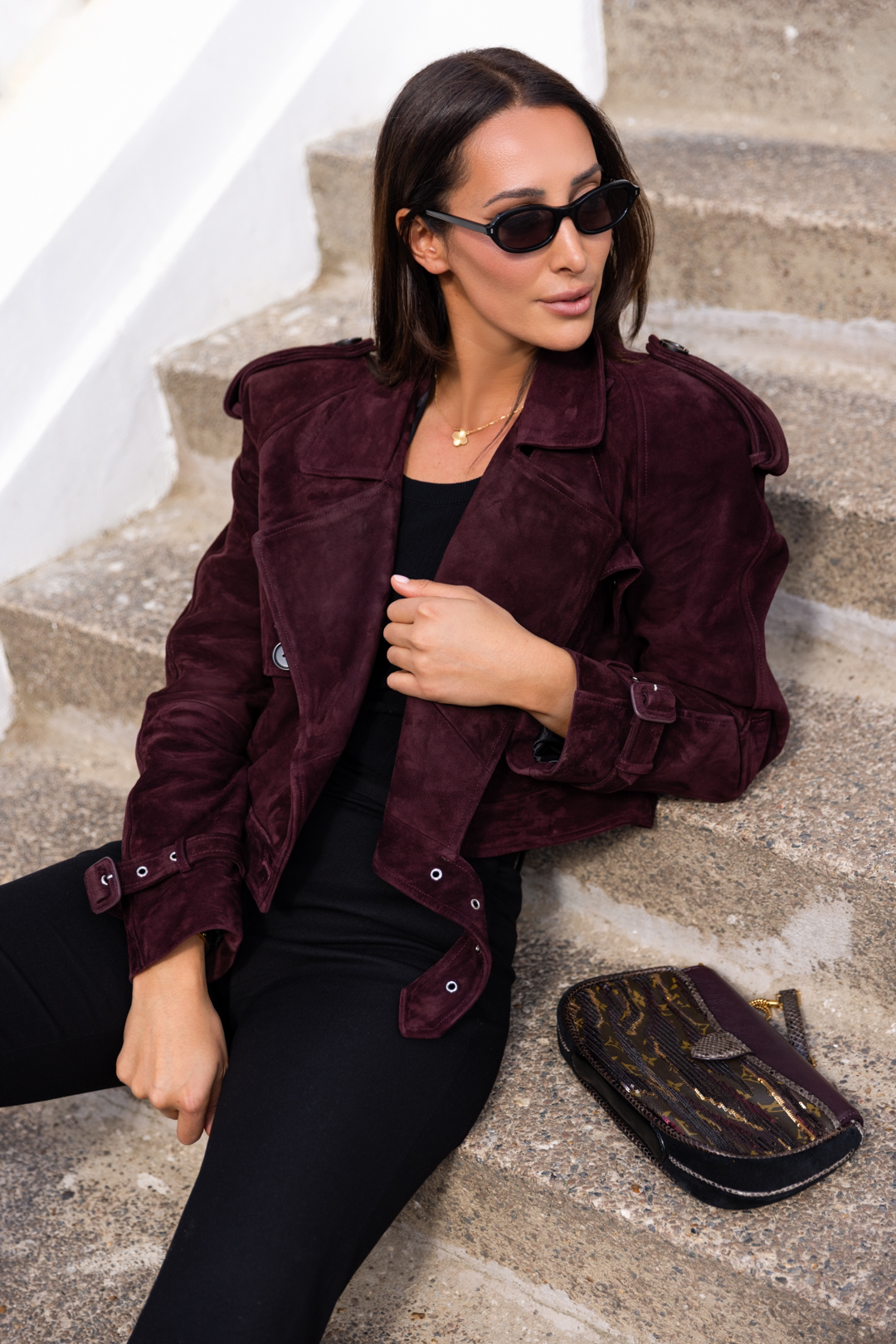 Kensington Cropped Suede Trench Wine