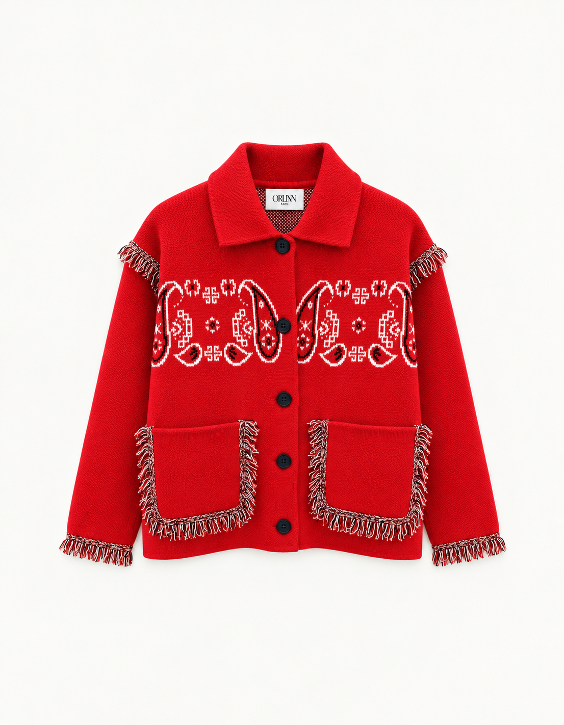 The Sienna Western Paisley Knit Jacket Red