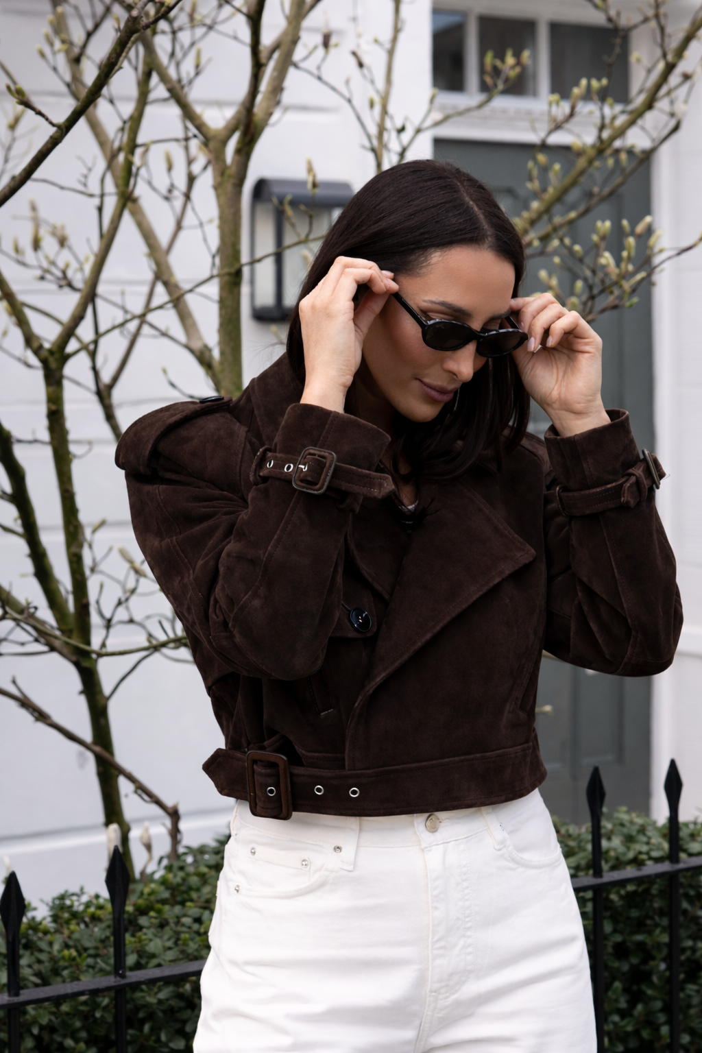Kensington Cropped Suede Trench Mocha