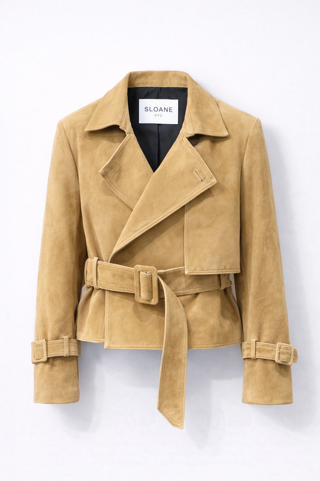 Suede Belted Cropped Jacket Latte