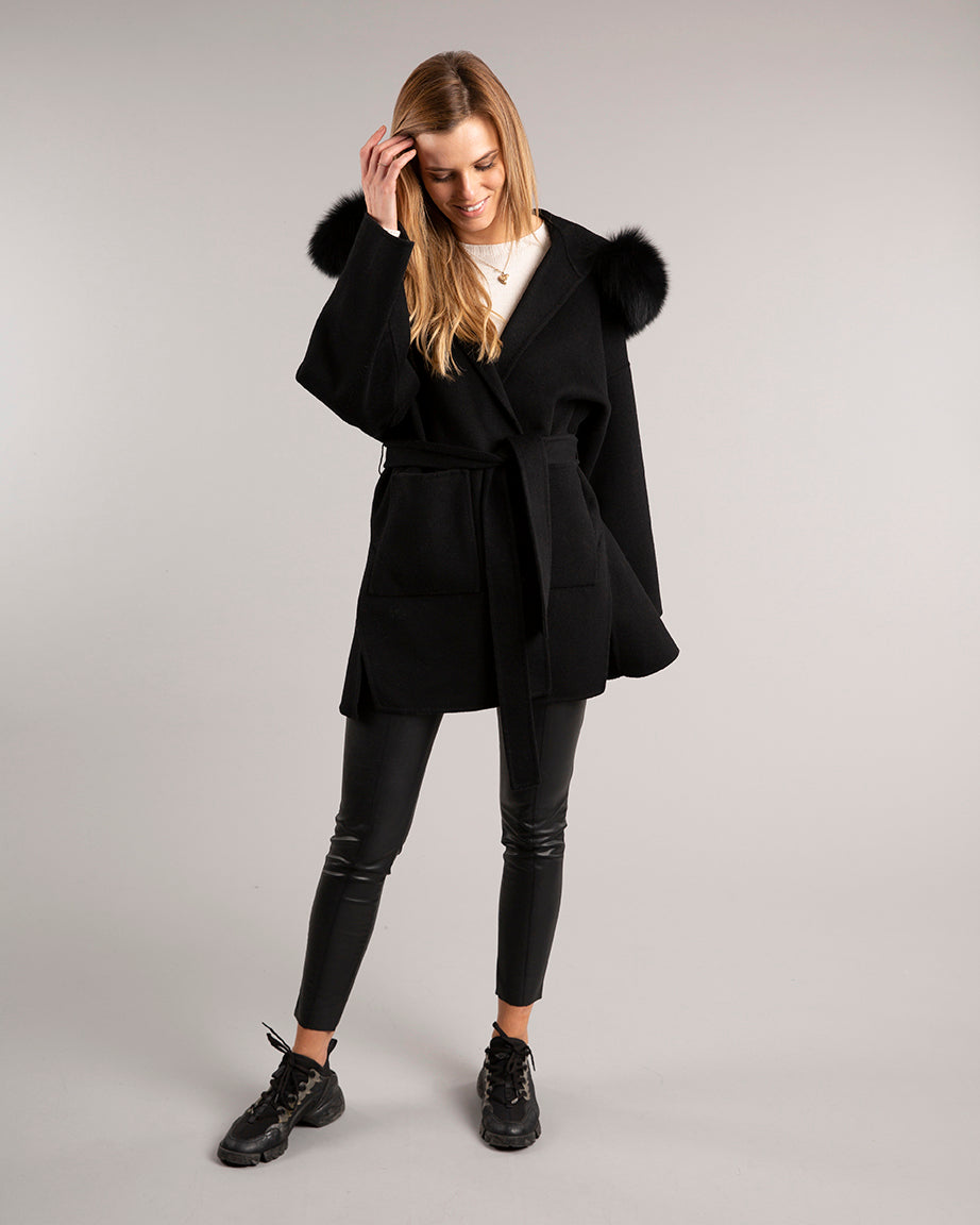 Megan Short Wrap Belt Coat Black