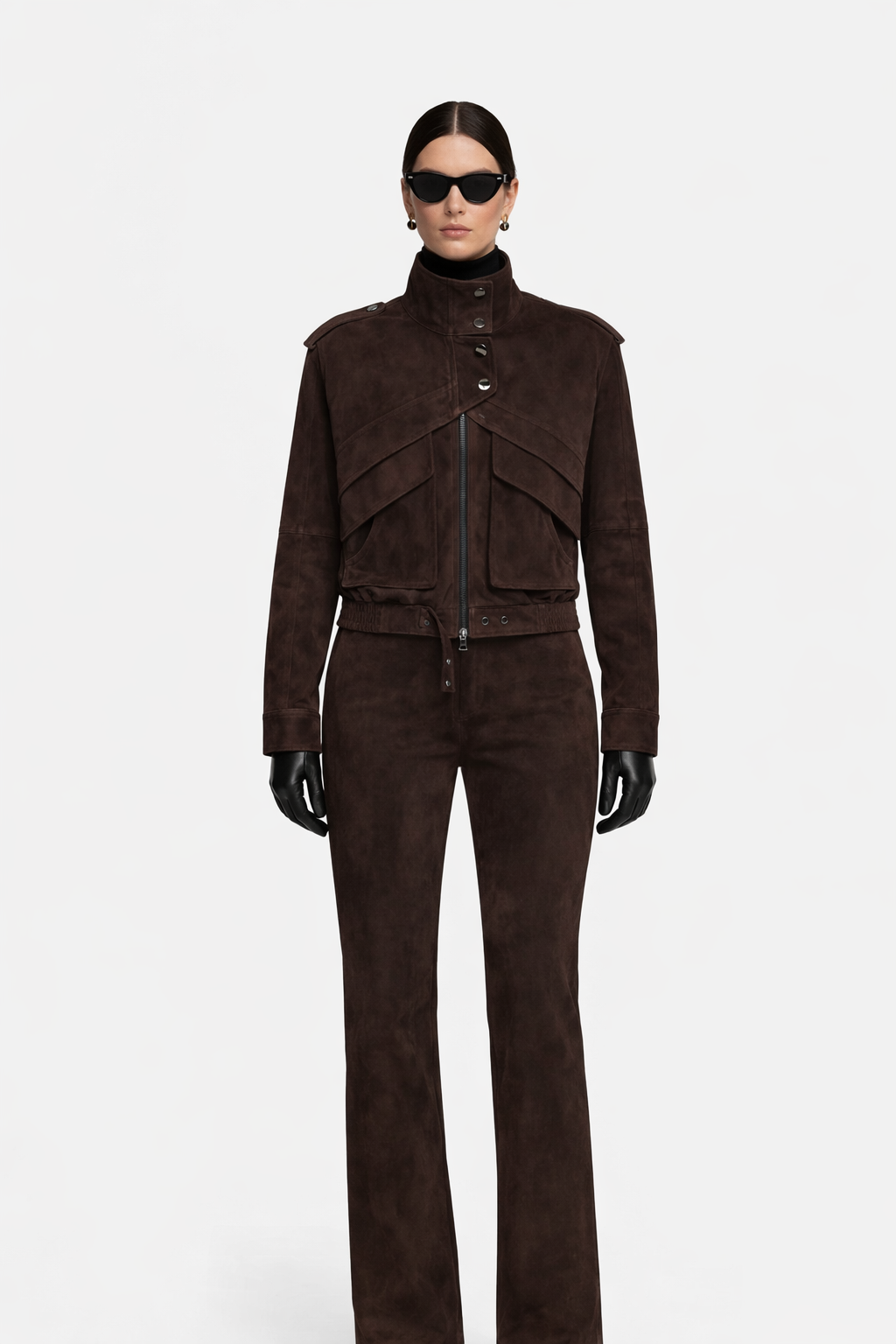 Dark Brown Suede Flared Trousers