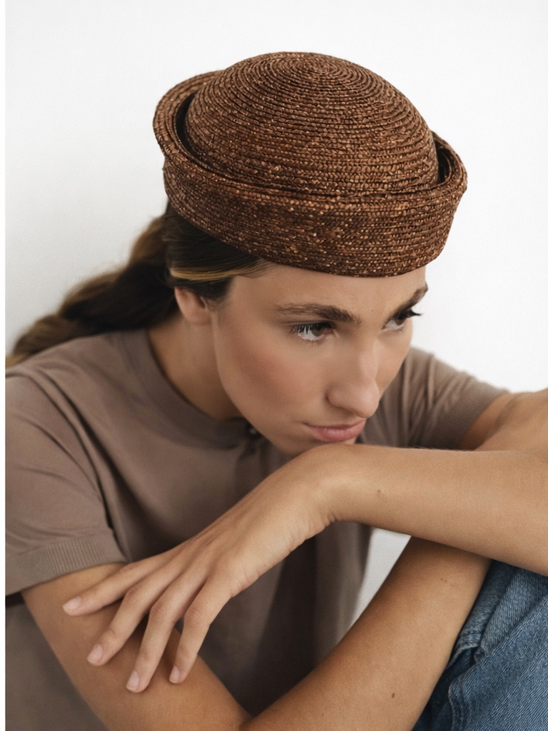 Aurelia Handwoven Wheat-Straw Pillbox Hat