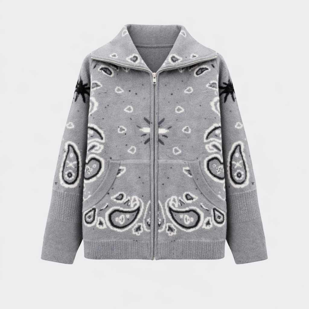 Bandana Zip Cardigan Grey