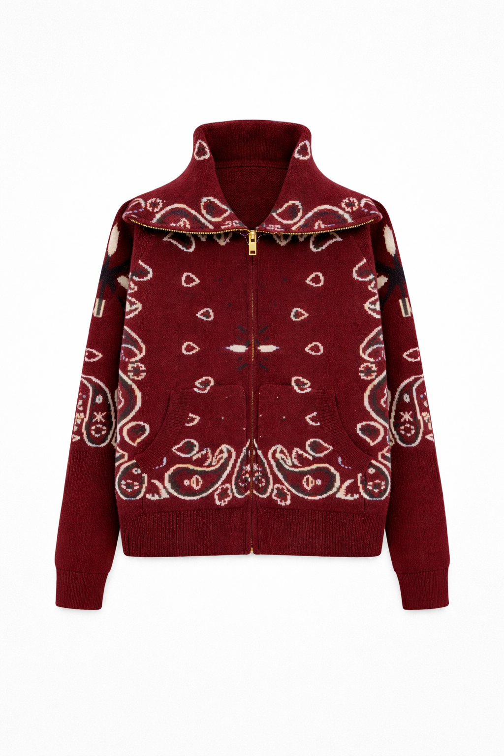 Bandana Zip Cardigan Wine