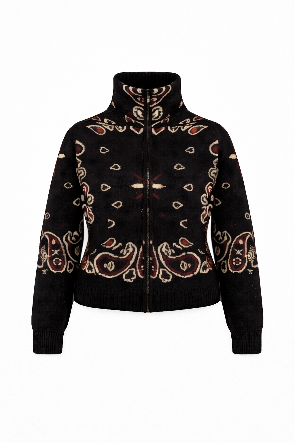 Bandana Zip Cardigan Black Burgandy