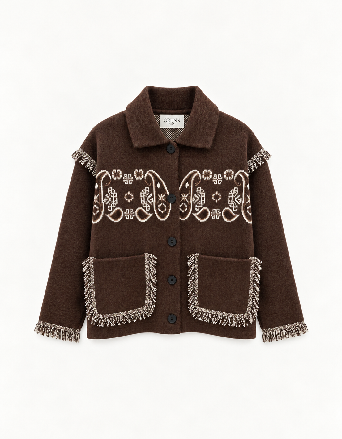 The Sienna Western Paisley Knit Jacket Chocolate