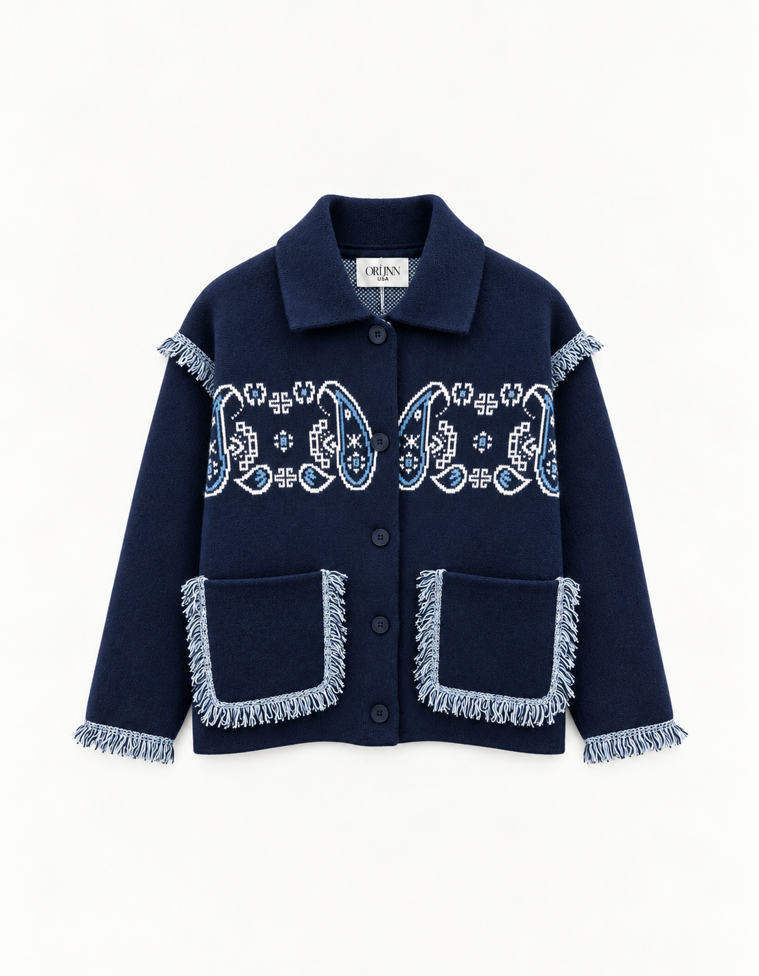 The Sienna Western Paisley Knit Jacket Navy