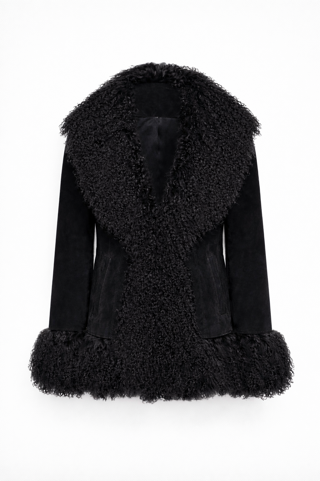 The Hailey Shearling Suede Jacket  Black