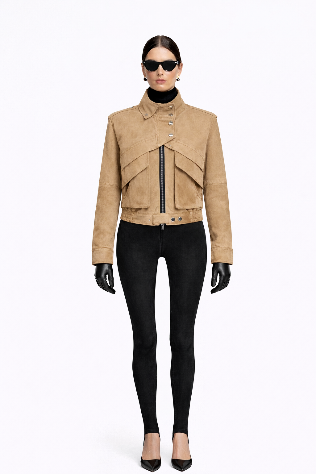 City Latte Suede Bomber Jacket